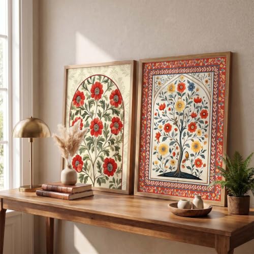 Image of kotart - Pichwai Art Painting for Wall Decoration Wall Poster With frames Traditional Indian Art Madhubani Paintings for Living Room Framed Painting Home Room Bedroom Office Decor Paintings Home Decoration Indian Decor Frames set of 2 (5, (20x30 Inch), Framed)