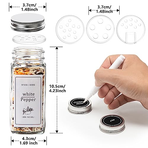 Spice Storage Solution - 16 Pack Glass Jars With Shaker Lids - 120ml Square Kitchen Spice Containers for Salt, Pepper, Herbs and More - Image 3