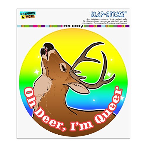 Oh Deer I'm Queer Rainbow Pride Gay Lesbian Funny Automotive Car Window Locker Circle Bumper Sticker