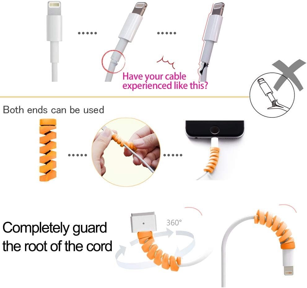 Image of ERZA 12 Pieces Charger Cable Saver, Silicone Highly Flexible Spiral Cable Wire Protector, Mouse Cable Protector, Suit for All Cellphone Data Lines, Computers End Cord Savers, Multicolor