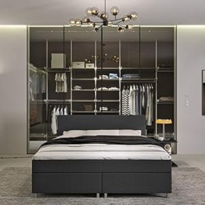 INNOCENT® – P4 | Boxspringbett 140×200 in Anthrazit Stoff | 7-Zonen & 3D-Air 6cm | Bonell-Federkernmatratze | H2…