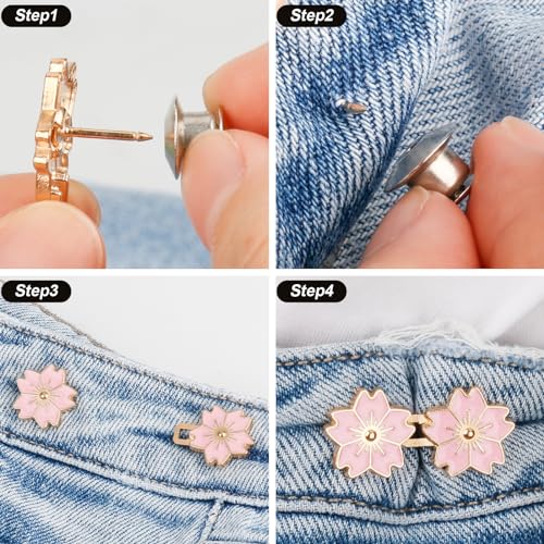 Image of TOOVREN Pant Waist Tightener, Jean Buttons for Loose Jeans, No Sew and No Tools Jeans Button Tightener, Adjustable Buttons for Jeans Pants Button Tightener Instant Button Pins 4 Sets