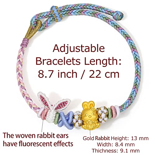 24K Solid Gold Bracelets Real Pure Gold Ball Rabbit Braided Bracelet Flower Charm Bracelet Dainty Jewelry for Women Mother Lover Her Anniversary Birthday2