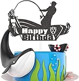 G-LOVELY'S Angeln Happy Birthday Tortenaufsatz, Tortenaufsatz Geburtstag, Angeln Kuchendekoration für Jungen Mann Party Geburtstagstorte Dekoration