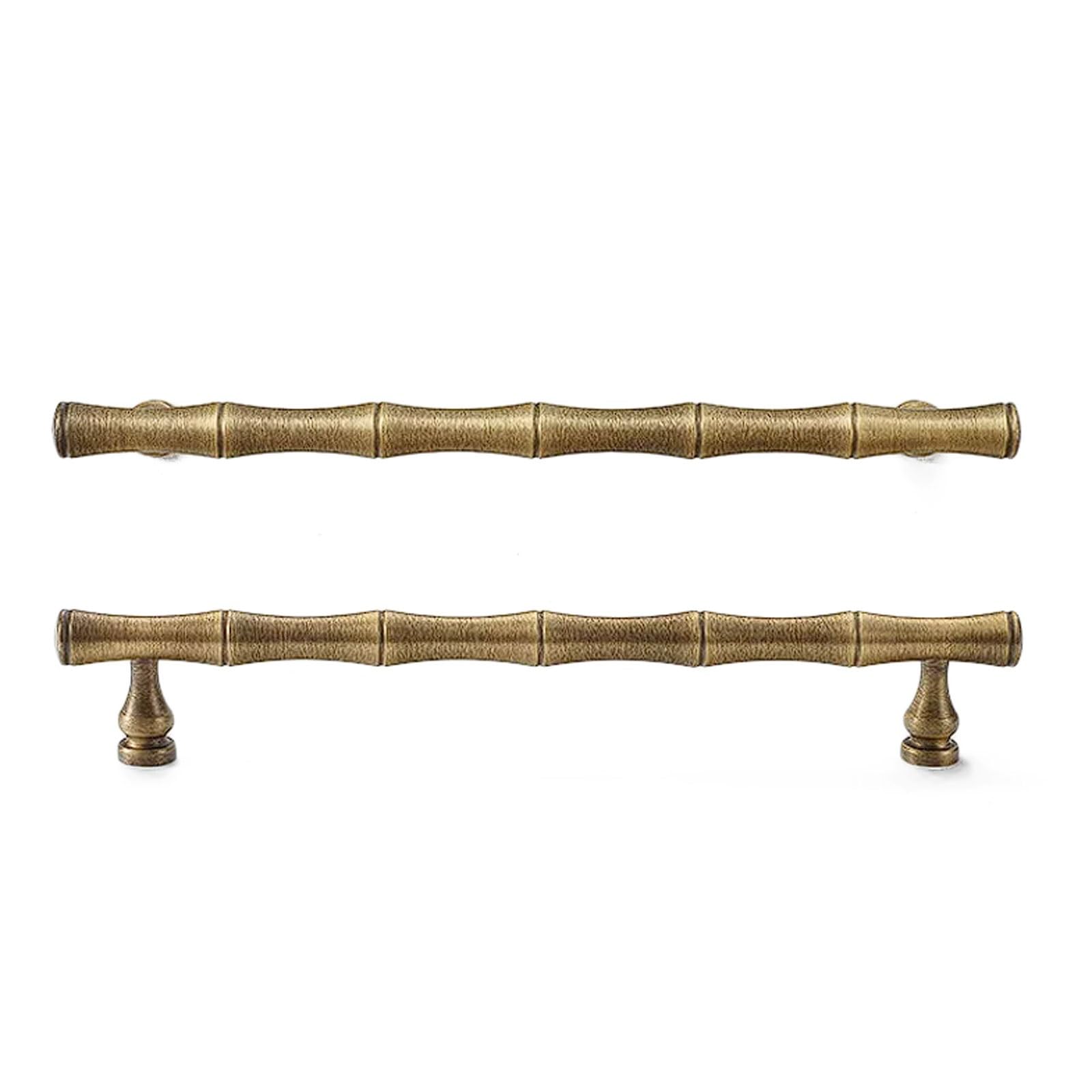 Chenhoju One Color Bamboo-Shaped Antique Bronze Brass Cabinet Pulls Round Base, Double Hole Fixing, For Wardrobes, Drawers Cabinet Pulls(194Mm)