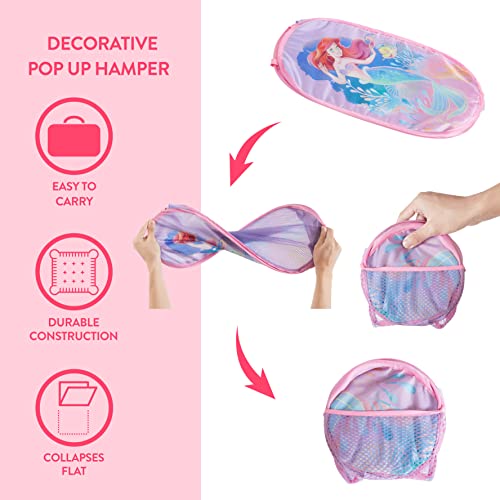 Image of Disney Little Mermaid Ariel Pop-Up Hamper,Collapsible Laundry Basket with Sturdy Handles, 21x13.5x13.5, Lightweight Storage for Kids' Bedroom or Bathroom