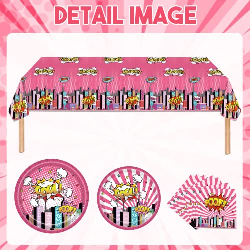 121 Pcs Hero Theme Party Supplies, Pink Super Birthday Party Decoration For Girl, Disposable Tableware Set Includes Hero Tablecloth, Plates And Napkins, Serves For 20 #TOP27
