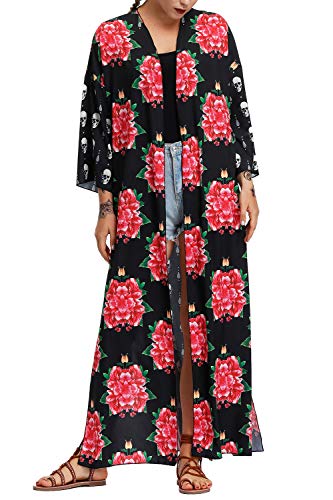 YULUOSHA Women's Boho Floral Long Kimono Cardigans Top Casual Loose Maxi Open Front Plus Size Beach Swimsuit Cover Up4