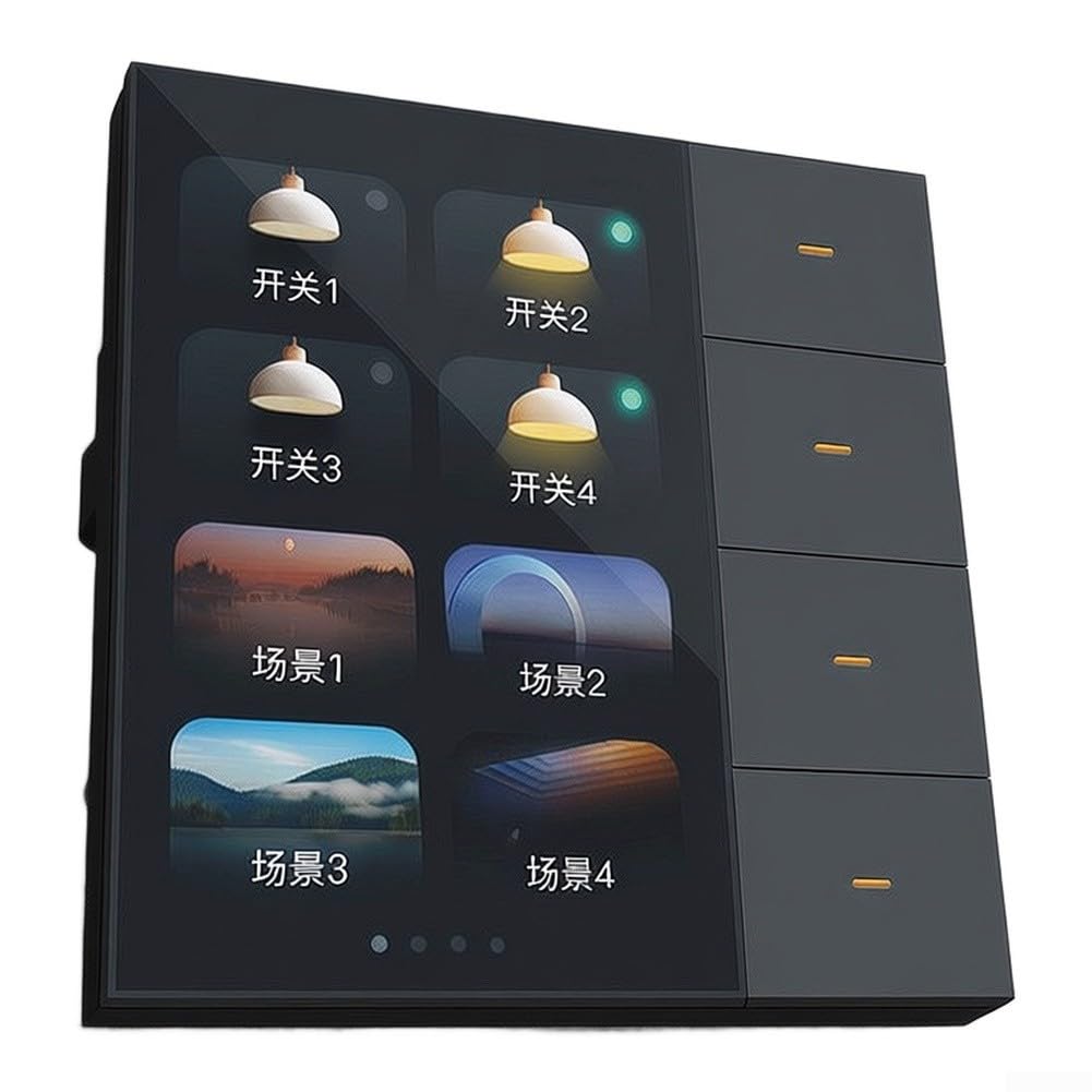 per Tuya per zigbee Smart Wall Switch Display 3,5 pollici 4 gang 8 modalità scenario dimmer tenda controller per domotica (nero)