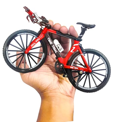 Image of VGRASSP 1:8 Scale Die Cast Racing Bicycle Toy for Kids - The Alloy Metal Off-Road Decorative Showpiece Realistic Design Bike Features Moveable and Rotating Handle, Wheels, Pedals (Red)