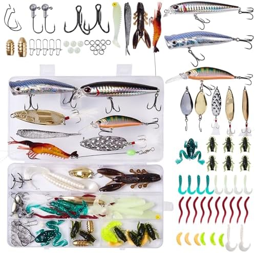 73PCS Fishing Lures Kit with Tackle Box for Freshwater Bass & Tro...
