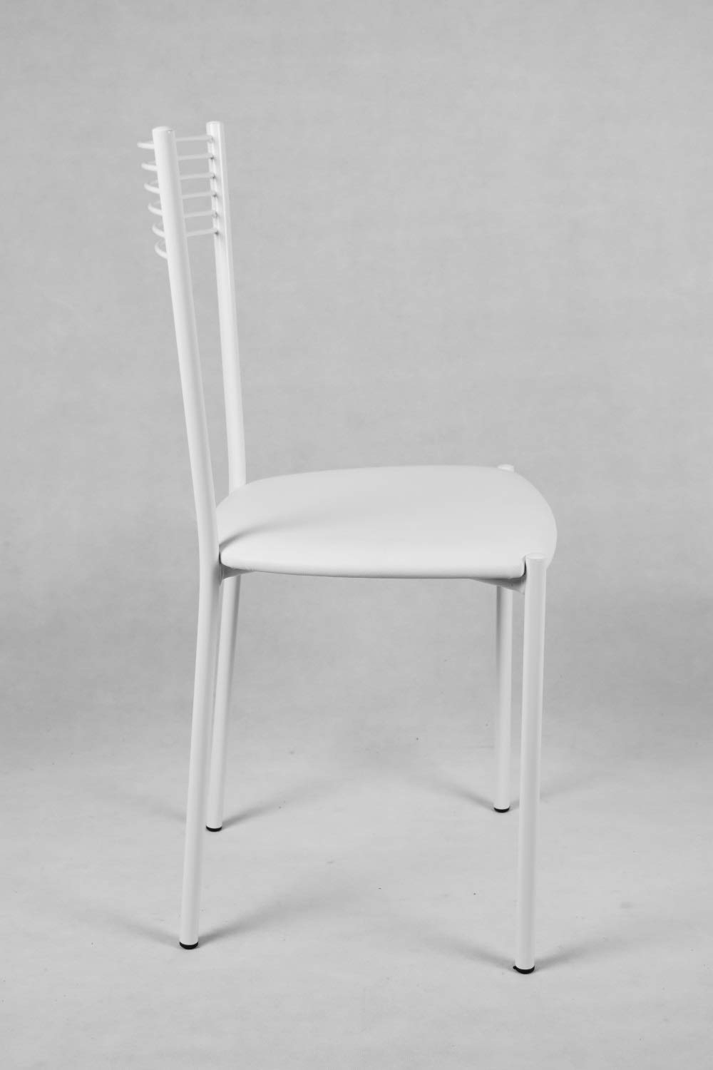 t m c s Tommychairs - Set 4 sedie modello Elegance per cucina bar e sala da pranzo, struttura in acciaio verniciata colore bianco e seduta imbottita e rivestita in pelle artificiale colore bianco