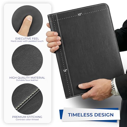 Image of Samsill Contrast Stitch Faux-Leather Padfolio, Business Portfolio for Men and Women, Resume Document Organizer with 8.5 x 11 Inch Writing Pad, Black