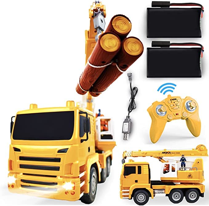 Fitto Remote Control Crane Truck, Wood log engineering yellow & black truck, Heavy Machine with Battery Operated Heavy Duty Crane 360 degree body spin Toys for Boys