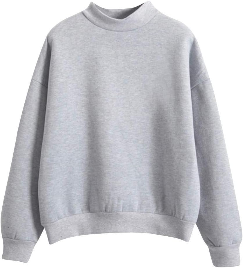 Womens Casual Long Sleeve Tops Comfy Loose Fit Pullover Sweatshirts Fashion Tunic Blouses Mock Neck Shirts