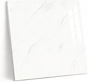 Elegante azulejo de porcelana com efeito mármore branco 80 x 80 cm | Azulejo vitrificado de luxo para sala de estar e cozinha | Azulejo comercial durável e fácil de limpar