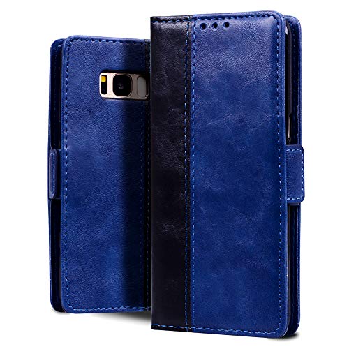 Sinjoro Coque Galaxy S8, [Carnet Style] Etui Portefeuille en Cuir PU Vintage Pochette avec Porte-Cartes et Housse Pliable Couvercle Rabattable de Protection Coque pour Samsung Galaxy S8 (Bleu) Cover