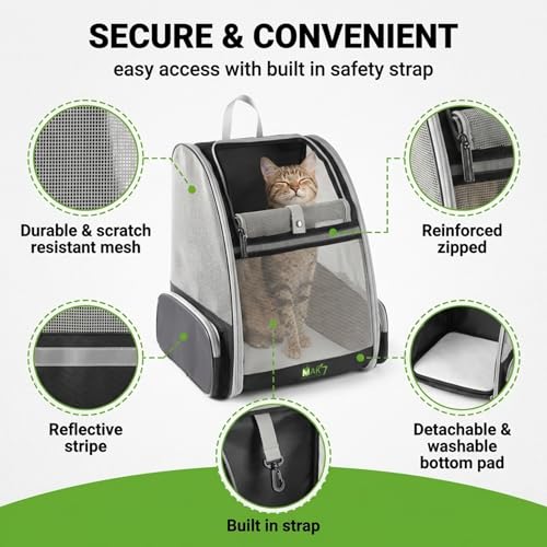 Image of MAK7 Pet Carrier Backpack for Cats & Dogs | Breathable Mesh Design, Lightweight Travel Bag for Small Pets | Wide Strap, Foldable | Cat Carrier, Dog Carrying Bag (ONLY Black-Grey)