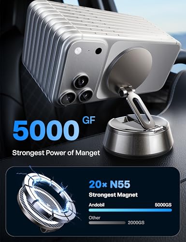 Image of andobil 2026 Upgrade for Magsafe Car Mount [Strongest Suction & Magnet] Vacuum Magnetic Phone Holder for Car 360 Adjustable Car Cell Phone Holder Mount for iPhone 17 Pro Max 16 /15 /14 /13 /12