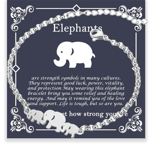 Elephant Bracelet Gifts for Women Stainless Steel Mom Elephant Chain Link School Party Motivational Gifts for Mom Mothers Day Bracelet Strength Bracelets for Women Her Back to School Gifts Supplies (Silver)