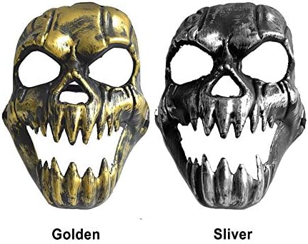 Invoker 2pcs/Set Halloween Masquerade Mask, Golden/Sliver Screwy Skull Mask with Elastic Strap