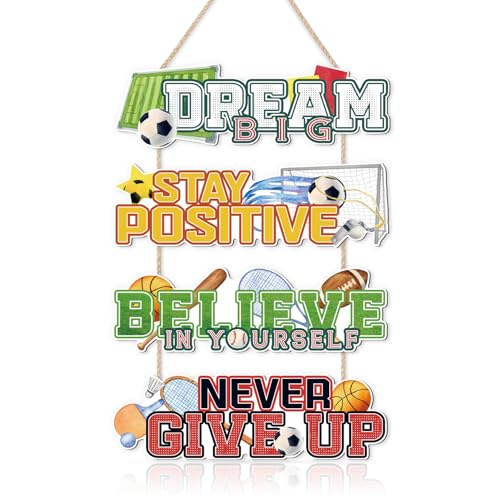 KAIRNE Sport theme Boys Room Decor for Kids,Toddler Soccer Bedroom Decor,Football Theme Accessories Wall Art Inspirational Sports Signs For Boys Room Wooden Hanging Sign for Nursery Playroom