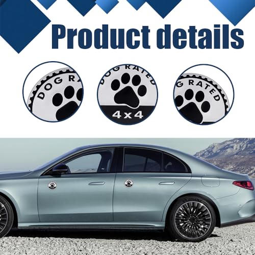 Image of Dogs Badge Rated Car Emblem, 4 x 4 3D Metal Car Badge Decals Stickers Round Emblem Decals, Universal Exterior Decorations Accessories Emblems Badge for Jeep Wrangler Vehicles Truck SUV RV