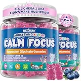 Focus Gummies for Kids & Adults, w/Magnesium Glycinate, Omega-3 DHA, Lion's Mane, L-Theanine, Methyl B12 & Vitamin D3, Brain Supplement Support Calm, Sleep, Attention, Concentration and Memory, 120Cts