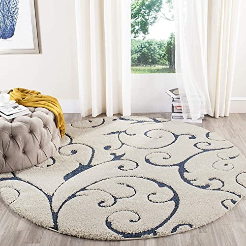 Image of Handwoven Microfibre 3D Rug for Living Room (Ivory & Blue, 3 X 3 Feet (Round), Microfibre)