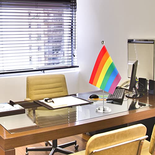 Geeric Desktop Rainbow Flag, 6 X 4 Inch Miniature Perfect For Lgbtq+ Pride And Decoration, Silver Base #TOP3