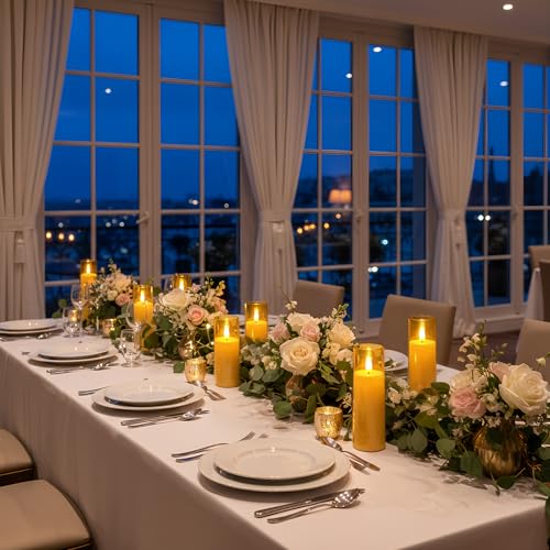 Image of Homemory Amber Acrylic Flameless LED Candles, Battery Operated with Remote Control and Timer, Electric Fake Candles for Wedding, Home Decor, Set of 9