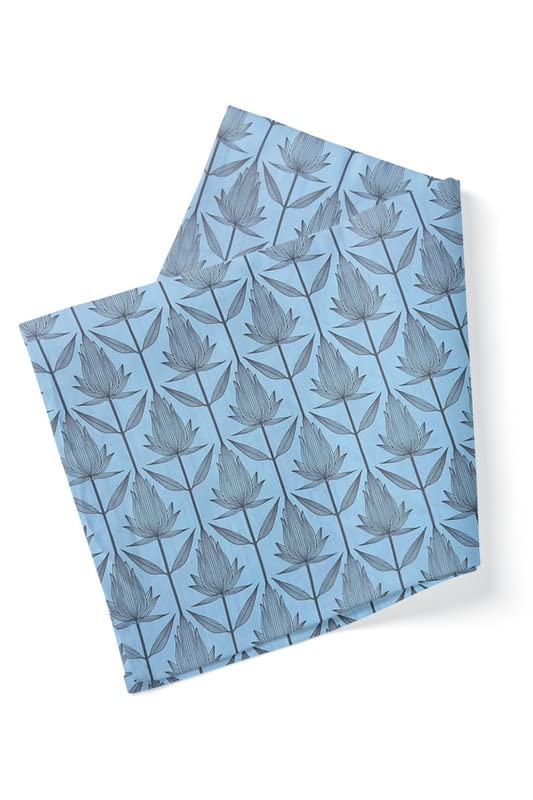 VOGZY.COM Designer Powder Blue Geomatrical Floral Printed Liva Bemberg Satin Fabric for women and men