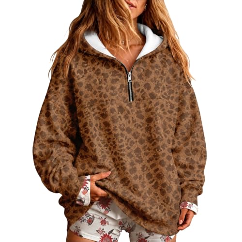 Half Zip Pullover Women Cheetah Print Hooded Fashion Camo Sweatshirt Y2K - image 2