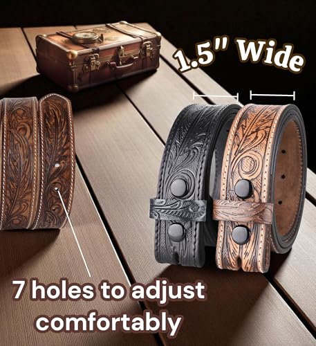 Belt without buckle for men - 100% Full Grain One Piece Leather, Western and casual belts -2 pack Cowboy Belt for Jeans,USA3