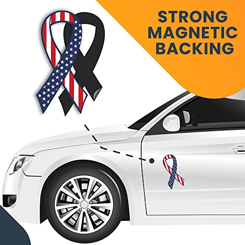 Image of Magnet Me Up American Flag Ribbon Magnet Decal, 3.5x7 Inches, Heavy Duty Automotive Magnet for Car Truck SUV