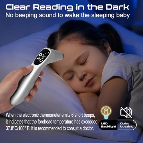 Image of huangirl Touchless Thermometer, Digital Forehead Thermometer for Adults with Fever Alarm, Large LED Digits, 3-in-1 Non Contact Infrared Ear, Forehead & Touchless Thermometers