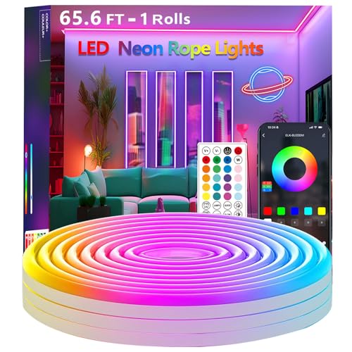 Image of 65.6FT Neon Rope Lights,Flexible Led Light Control with App /Remote,Multiple Modes,IP65 Outdoor Waterproof,Music Sync Strip for Bedroom