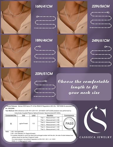 CASSIECA Silberkette Damen 925 Ohne Anhänger 925 Sterlingsilber Damen Halskette Kette Choker Platte Dünn Robust Wasserfester 1,2mm Silber Schmuck 41cm