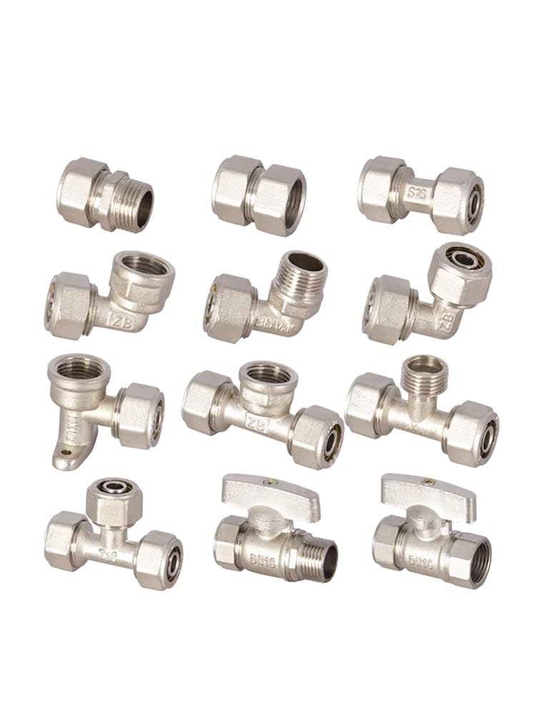 Straight Elbow Tee Cross 2 3 4 Wasy 12x16mm PEX 1/2" 3/4" BSPP Male Female Nickel Plated Brass Pipe Fitting Solar hoti(1216 Cross)