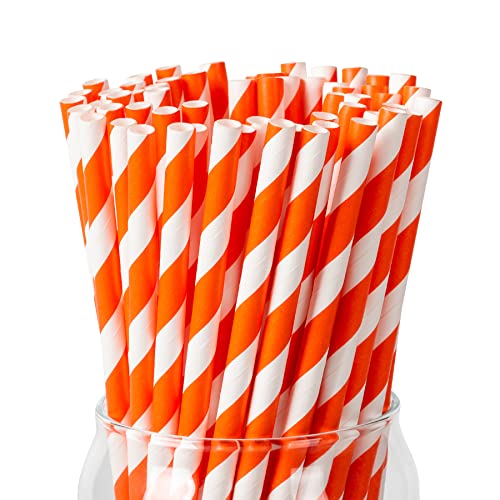 100 pajitas de papel de rayas blancas y naranjas, biodegradables y compostables, para cumpleaños, bodas, baby shower, celebraciones