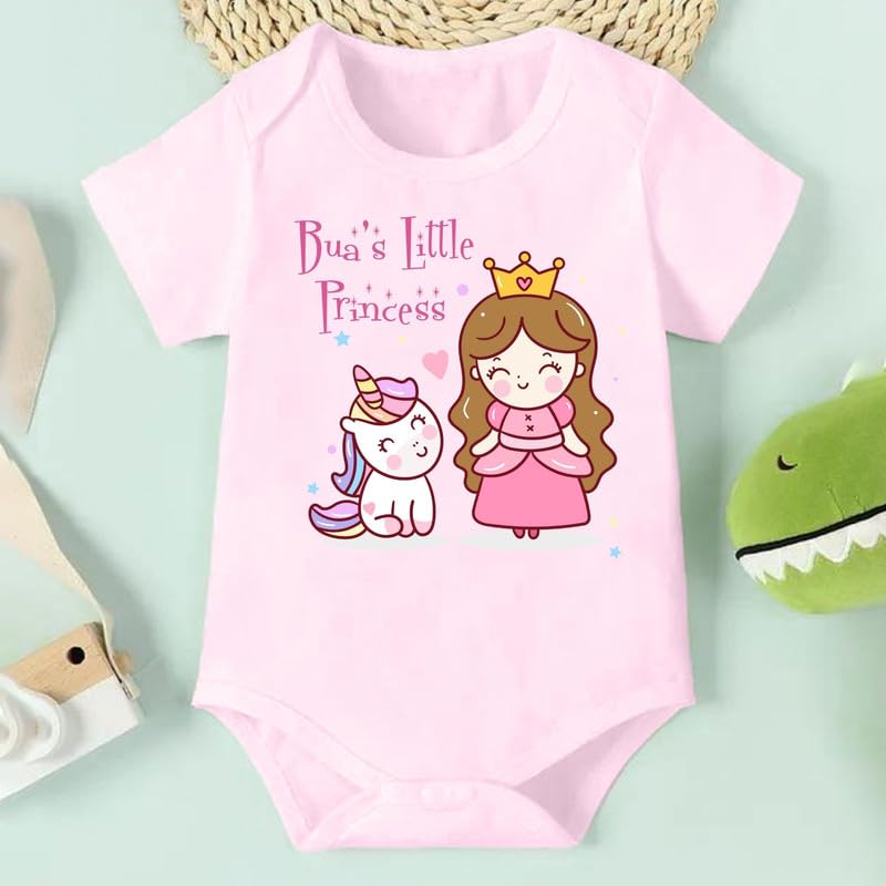 KNITROOT Bua Family Special Onesies, Unisex Baby Kids 100% Cotton Envelope Neck Half Sleeve Pink Romper, Bodysuit, Sleepsuit, Bua's Little Princess, 0-3 Months, Infant Cloths for Boys & Girls 1