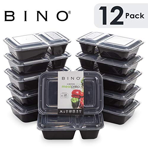 BINO Meal Prep Containers with Lids - 2 Compartment /30 oz [12-Pack], Black