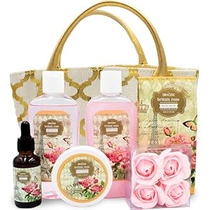 Draizee Luxury Spa Gifts for Women – 6 Pcs British Rose Scented Bath and Body Spa Set-Self Care Package, Gifts for Mom-Bath Basket-Body Care Set for Girlfriend