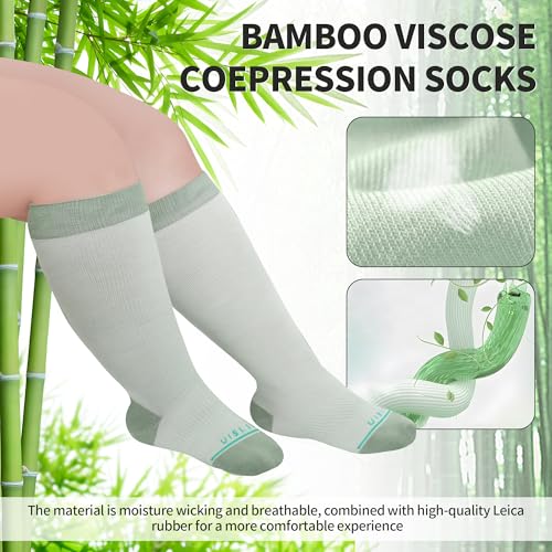 Image of UISLII Plus Size Compression Socks Wide Calf Women Men,5 Pairs 20-30mmHg Extra Width Calf Viscose Knee High Compression Socks for Circulation Support
