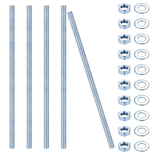 5 Stk Gewindestange M12 x 300mm Gewindestangen Gewindestab Gewindebolzen Gewindestifte Blaues Zink Gewindestäbe mit metrischem Vollgewinde mit Muttern & Unterlegscheiben (M12 x 300 mm)