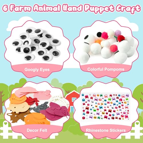 image for WATINC 6Pcs Hand Puppet Making Kit, Art Craft Felt Sock Puppet Toys, C