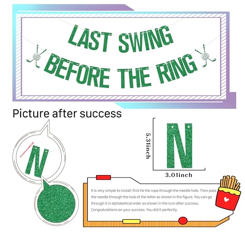 Image of Last Swing Before The Ring Banner,Golf Bachelorette Bridal Shower Party Decor,Same Hole Forever,Golf Bachelorette Engagement Wedding Bridal Shower Party Supplies Green Silver
