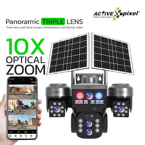 Image of Active Pixel 4G Solar Powered 4MP CCTV 10X Zoom, Triple Camera | PTZ 360 Wireless Outdoor Security Camera | Motion Detection, SIM Card Slot, 2-Way Audio, IP66 Waterproof - G16 (3Cam 10x Zoom)