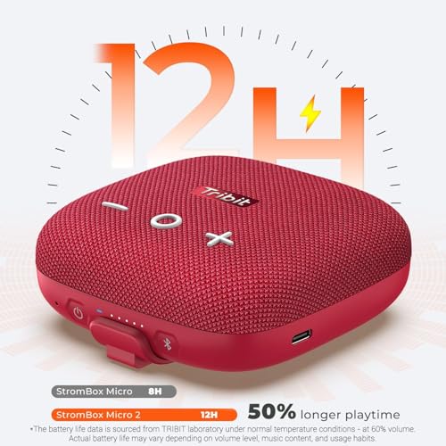 Image of Tribit StormBox Micro 2 Portable Speaker: 90dB Loud Sound Deep Bass IP67 Waterproof Small Speaker Built-in Strap, 12H Playtime Long Battery 120ft for Outdoor Camping Biking (Red)