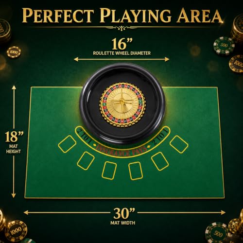 Image of 16 Inch Roulette Wheel Set for Adults, Complete Casino Game Set with 120 Casino Chips, Double-Sided Roulette & Blackjack Mat, 2 Playing Card Decks, 2 Steel Balls, Dealer Rake Included
